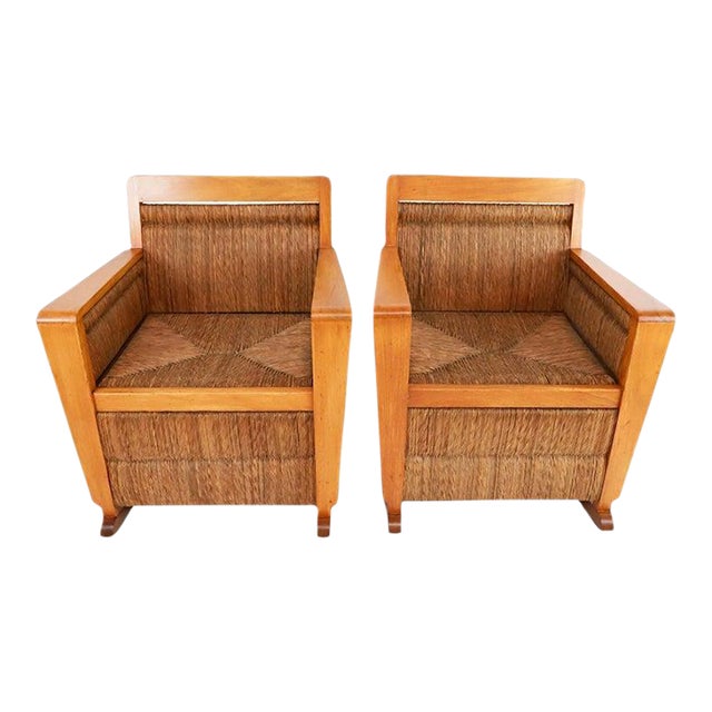 1960s Mexican Mid-Century Modern Woven Rocking Chairs - A Pair For Sale