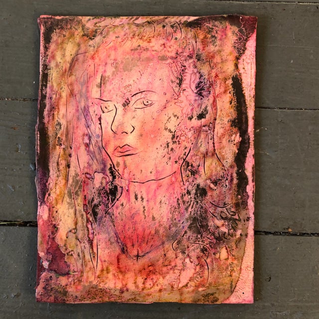2000 - 2009 Original Outsider Artist Peter Duncan Abstract Female Portrait Painting Signed Unframed For Sale - Image 5 of 5