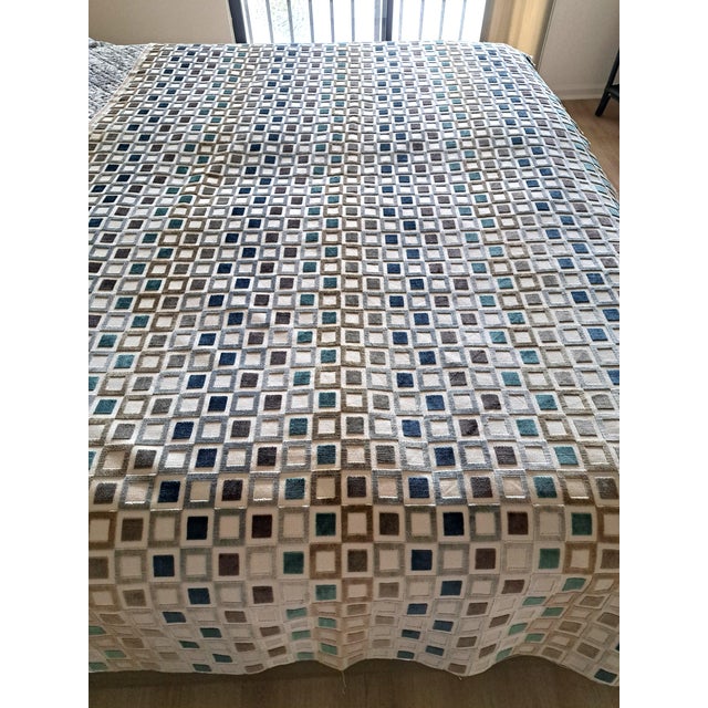 Abstract Vintage Textured Abstract Velvet Grey Mauve Teal Golden Mustard on Alabaster Background Upholstery Drapery Fabric For Sale - Image 3 of 12