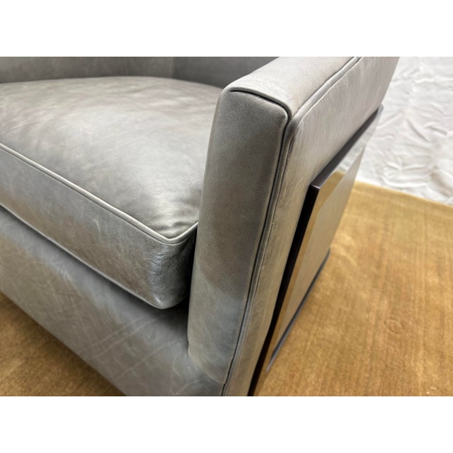 Rh Reginald Leather Swivel Chair Berkshire Leather in Pewter | Bronze For Sale - Image 16 of 18