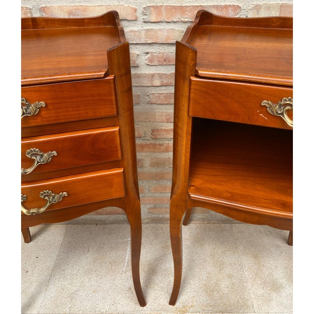 French Provincial French Cherry You and Me Nightstands with Drawers and Open Shelf, 1960s, Set of 2 For Sale - Image 3 of 18