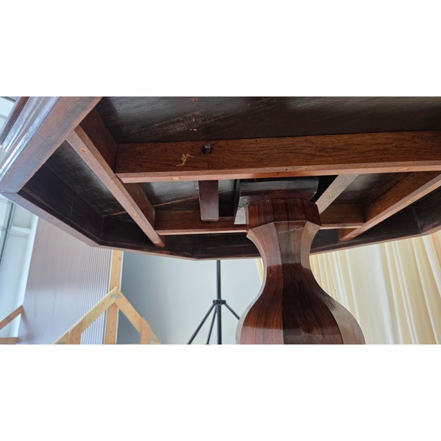 Antique Octagonal Walnut Finish Tilt ( Snap) Pedestal Center Table For Sale - Image 14 of 18