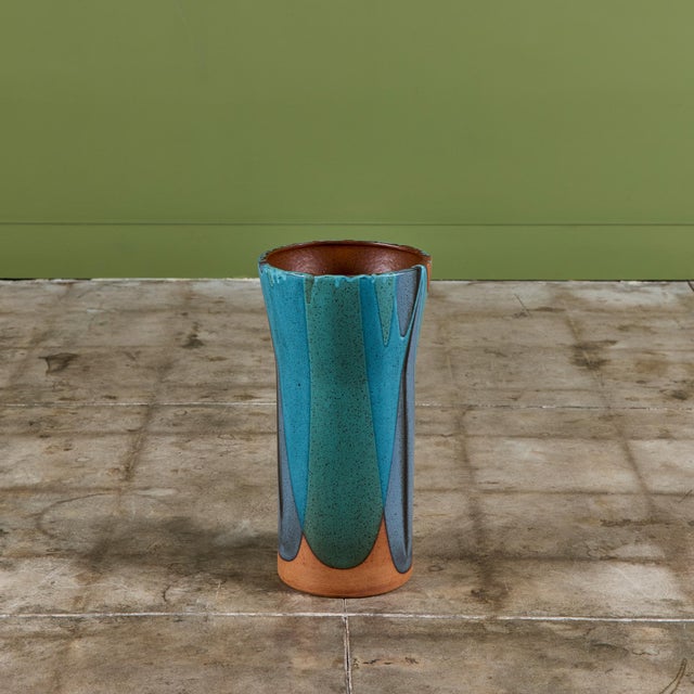 Blue David Cressey Pro/Artisan Blue Flame-Glaze Sand Urn for Architectural Pottery For Sale - Image 8 of 12