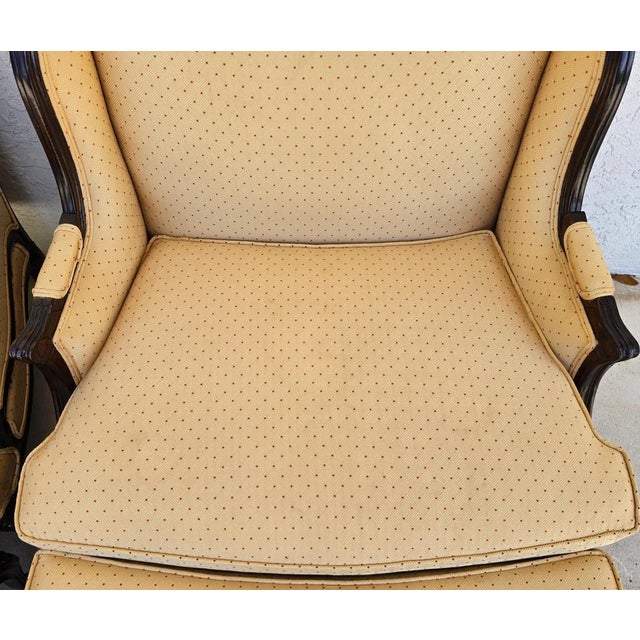 Pierre Deux Style French Country Provincial Bergere Lounge Chairs & Ottoman Pair For Sale - Image 16 of 18