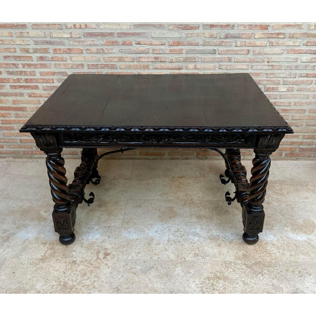 Late 19th Century Spanish Baroque Table with Dark Walnut Solomonic Legs with Carved Structure and For Sale - Image 17 of 18