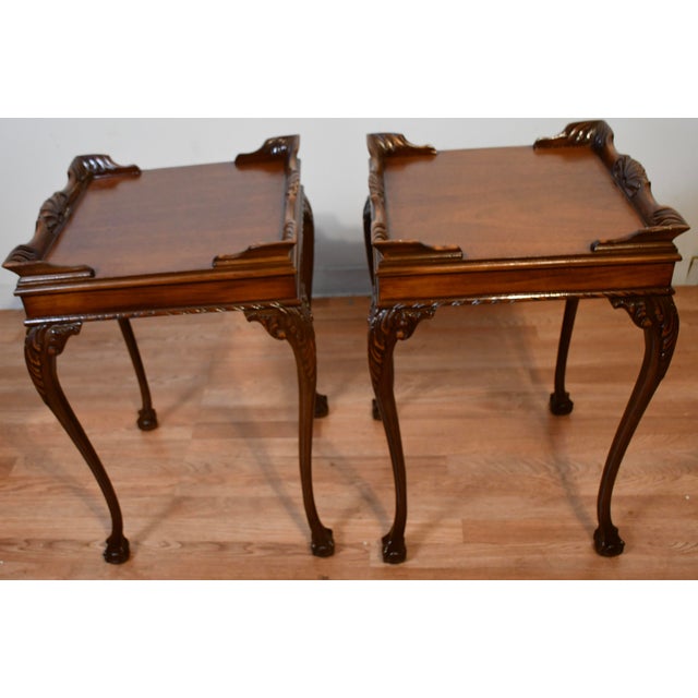 1950s Pair of Chippendale Style Mahogany Side Tables / End Tables For Sale - Image 10 of 18