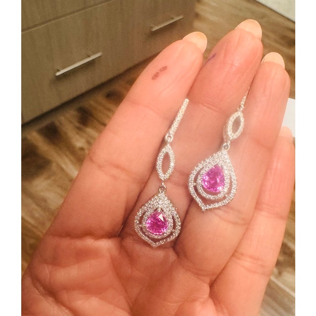 2.90 Carat Pink Sapphire Diamond Drop Earrings, A Pair For Sale In Los Angeles - Image 6 of 8