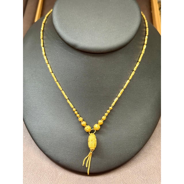 Early 21st Century 24 K Pure Gold Hand Made Yellow Gold Tube Chain Necklace, 9.7 Gm, 16 " + Pendant For Sale - Image 5 of 18
