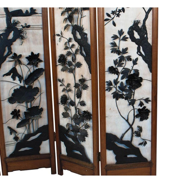 1880s Chinese 4 Panel Screen With Iron Decoration For Sale - Image 4 of 6