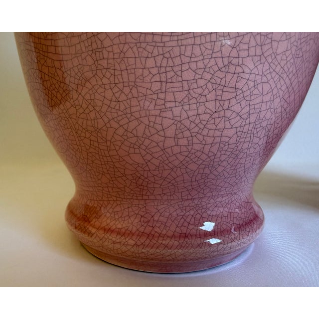 Mid 20th Century Blush Pink Crackle-Glaze Ceramic Vases - Pair For Sale - Image 5 of 8