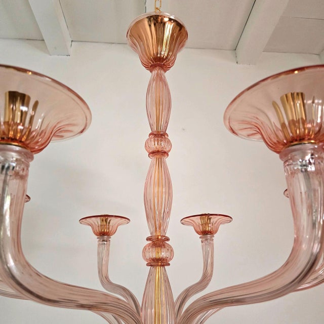 1970s Italian Pink Neoclassical Murano Glass Chandelier For Sale - Image 10 of 11