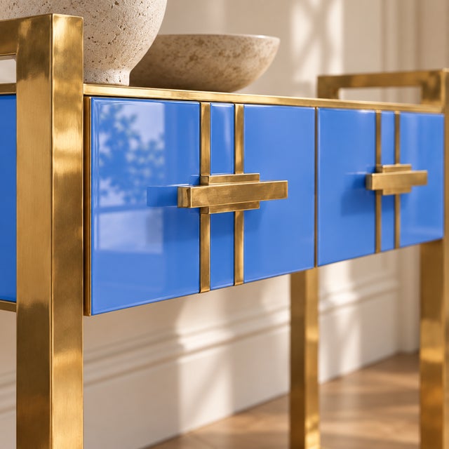 Not Yet Made - Made To Order Italian Console Table in Blue Murano Glass and Brass from Justfurnituress SRL For Sale - Image 5 of 10