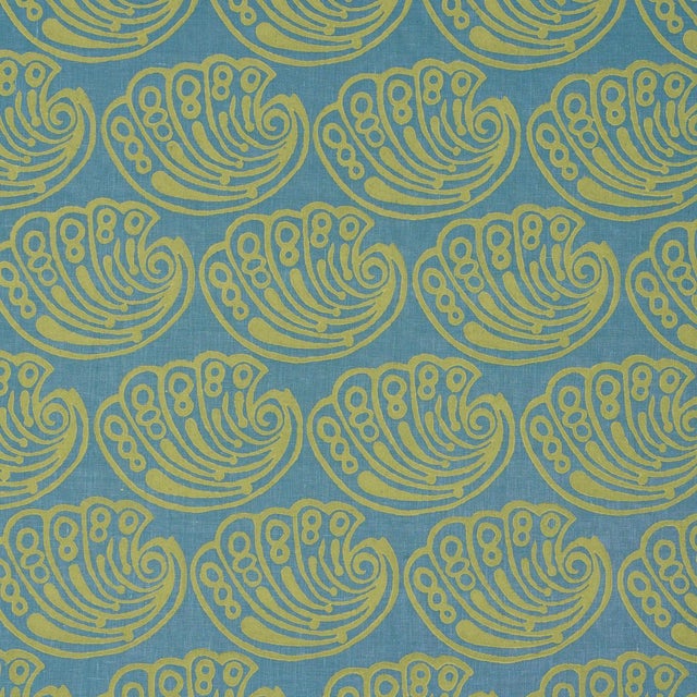 Schumacher Ramsgate Hand Block Fabric In Seaweed For Sale