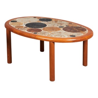 Oval Ceramic and Teak Coffee Table by Tue Poulsen for Haslev Mobelsnedkeri, Denmark, 1960 For Sale