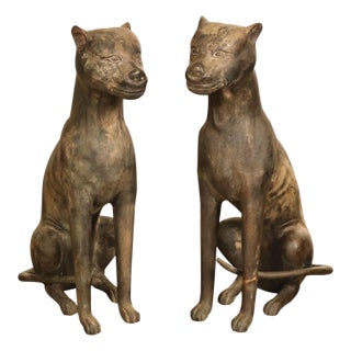 Egyptian Revival Bronze Pair Of Seated Cat Garden Sculptures For Sale