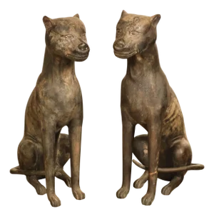Egyptian Revival Bronze Pair Of Seated Cat Garden Sculptures