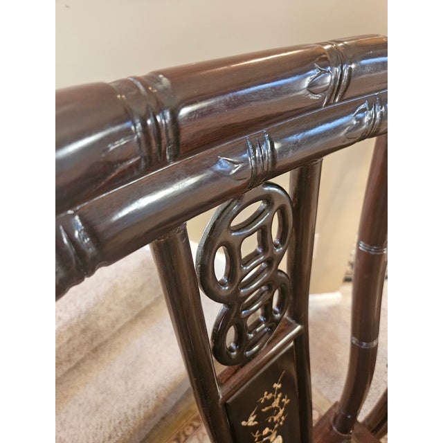 Vintage Set of Five Chinoiserie Inlaid Back Dining Side Chairs For Sale - Image 9 of 15
