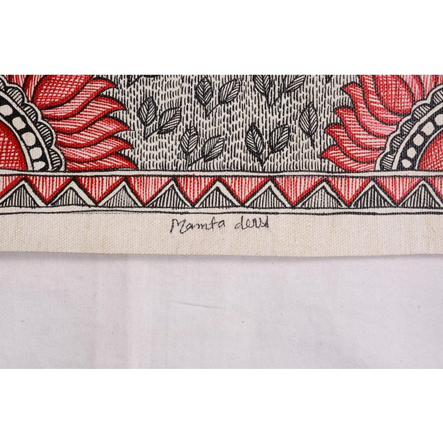 Folk Art Mamta Devi, 2016 National Award-Winning Artist – Hand-Painted Madhubani Fish and Lotus Mandala for Prosperity on Canvas For Sale - Image 3 of 4