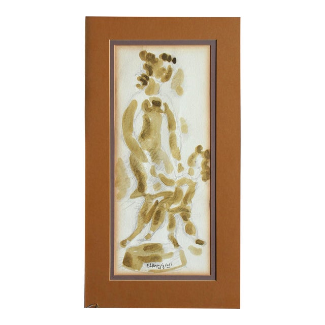 Mother and Child Playing, Chaim Gross Watercolor Painting For Sale