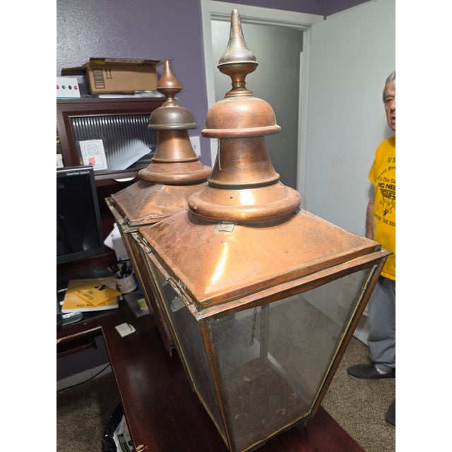 Victorian Antique British Copper Street Lanterns by W. Parkinson & Co., - Pair For Sale - Image 3 of 11