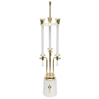 Mid Century Modern Parzinger Style Brass & White Lacquered Metal Tall Table Lamp, Restored For Sale