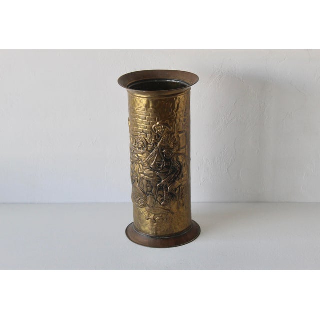 Early 20th Century Arts and Crafts Embossed Brass Stick Umbrella Stand For Sale - Image 4 of 14