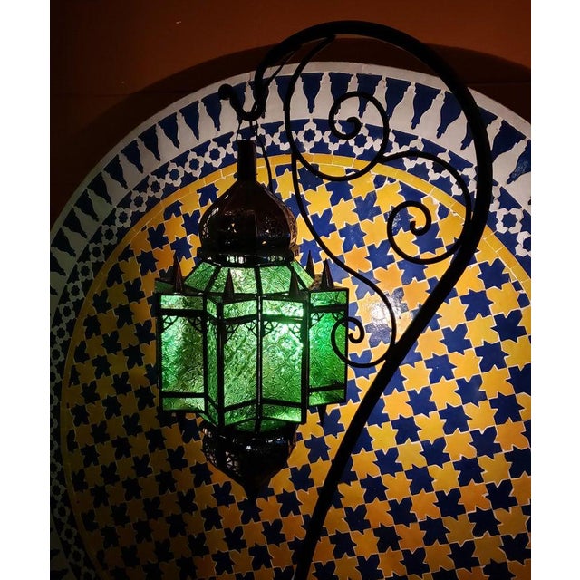 Moroccan Moroccan Makki Style Green Glass Lantern For Sale - Image 3 of 9