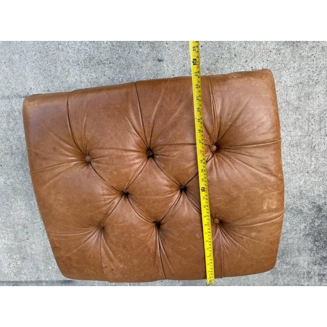 Brown Mitchell Gold for Restoration Hardware Brown Chesterfield Style Tufted Leather Ottoman For Sale - Image 8 of 10