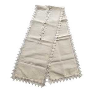 58" X 11" Vintage Linen Cotton Runner Handmade Imported Beige Farmhouse Victorian Traditional Edwardian Rustic