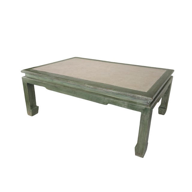 A Vintage Ming-Style Coffee Table With a Green and White Raffia Inlay. For Sale - Image 11 of 13