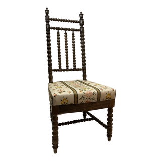 Antique French Bobbin Chair, Ebonized Wood, c.1800's With Upholstered Seat For Sale