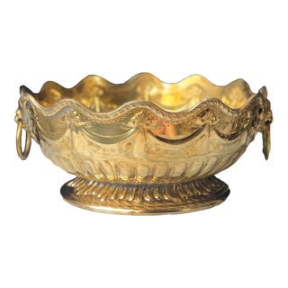 Mottahedeh Mid 20th Century Lion Head Brass Pedestal Bowl For Sale