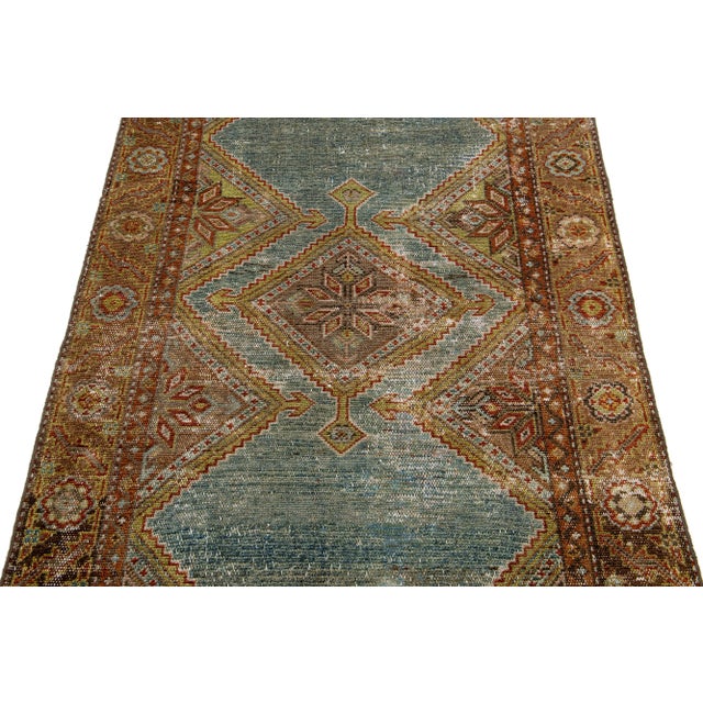Blue & Rust Tribal Designed Antique Malayer Persian Wool Runner For Sale - Image 4 of 9