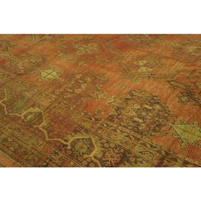 Early 20th Century 1900s Orange Salmon Geometric Antique Decorative Turkish Oushak Rug 17' X 19'8" Handknotted Wool Carpet For Sale - Image 5 of 7