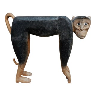 Carved Bonnet Macaque Monkey Sculpture For Sale