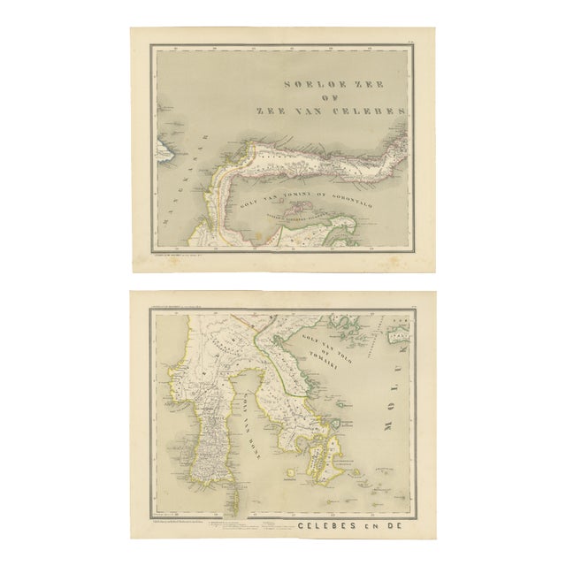 Antique Maps of Celebes Sulawesi - Dornseiffen in the Dutch East Indies, 1884, Set of 2 For Sale