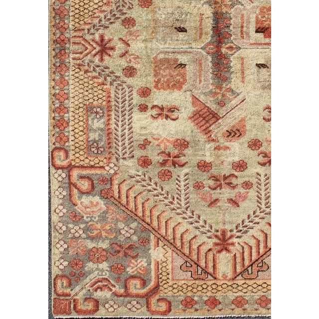 Tribal Khotan Antique Rug With Exquisite Tribal Patterns in Gray, Light Blue, Orange For Sale - Image 3 of 7