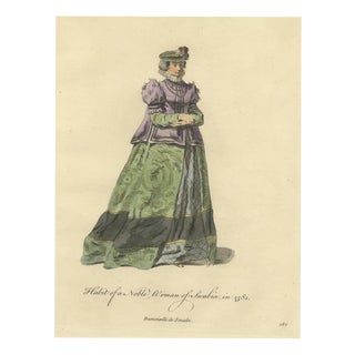 Jefferys, Noblewoman of Swabia in Purple Jacket and Green Skirt, Costume of 1581, 1757, Engraving For Sale