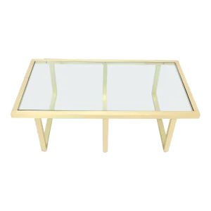 1970s Brass Frame Shape Base Glass Top Rectangular Coffee Table