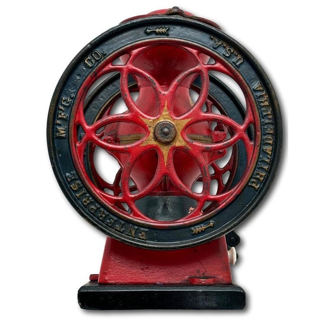Rare Small 12.75 Inch Tall Antique Enterprise Philladelphia MFG Co. #2 Cast Iron Hand Crank Coffee Grinder in Excellent Original Paint. For Sale - Image 11 of 18