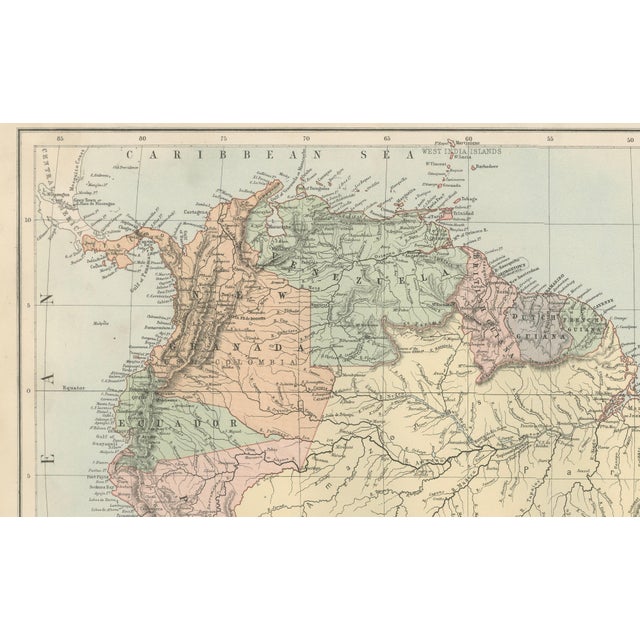 Antique South America Map from Bartholomew, 1884 For Sale - Image 4 of 10