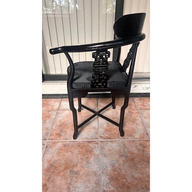 1990s Asian Black Lacquered Corner Chair For Sale - Image 4 of 8