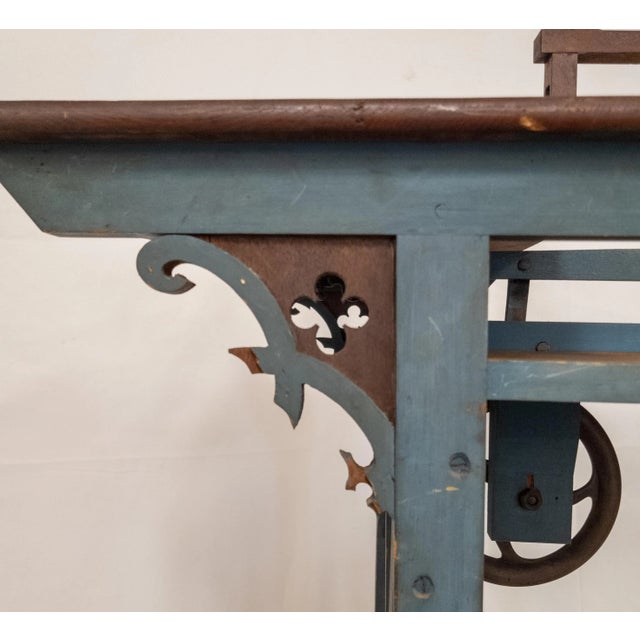 19th Century Primitive Rustic Americana Blue Painted Scroll Saw For Sale - Image 9 of 13