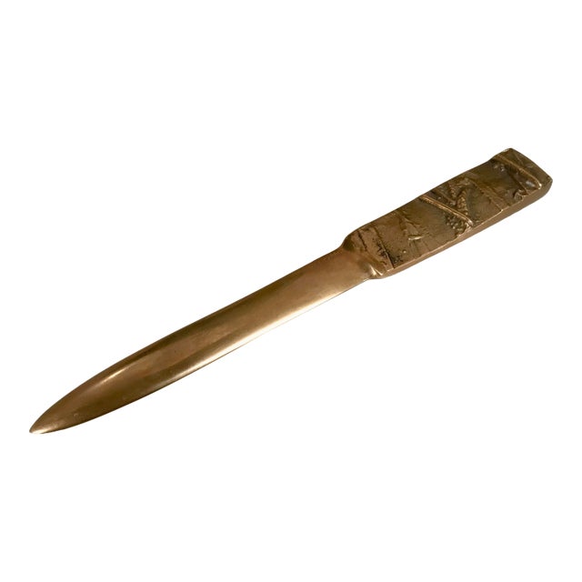 1970s Italian Sculptural Brass Letter Opener Signed by Carlo Ricci For Sale