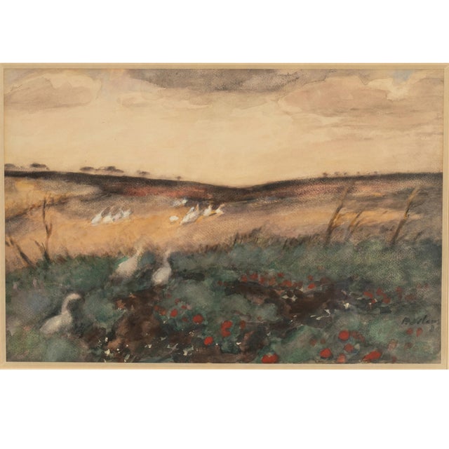 Impressionist Impressionist Watercolor Gouache Landscape With Geese Painting by Pyotr Alexandrovich Nilus For Sale - Image 3 of 12