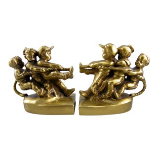 Vintage Brass Children Playing Tug of War Bookends - a Pair For Sale