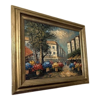 1970s Quiet Street Original Oil Painting 24x36 1970’s Framed For Sale