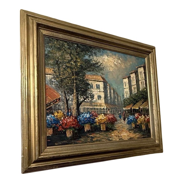 1970s Quiet Street Original Oil Painting 24x36 1970’s Framed For Sale