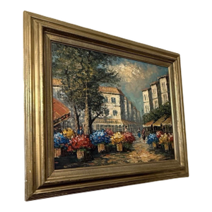 1970s Quiet Street Original Oil Painting 24x36 1970’s Framed