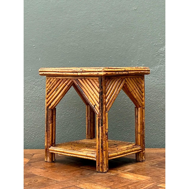 Rustic Reed and Wood Accent Table For Sale - Image 13 of 17